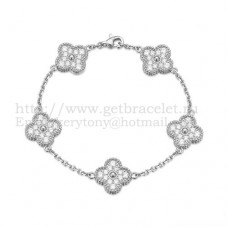 Van Cleef Arpels Bracelet Alhambra 5 motifs en or blanc avec diamants ronds