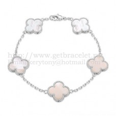 Van Cleef Arpels Bracelet Alhambra 5 Motifs Or Blanc Avec Nacre Blanche