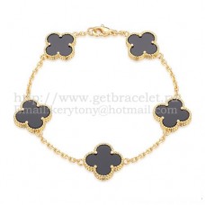 Van Cleef Arpels Bracelet Alhambra 5 Motifs Or Jaune Avec Agate Noire Nacre