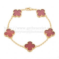 Van Cleef Arpels Bracelet Alhambra 5 Motifs Or Jaune Avec Nacre Cornaline