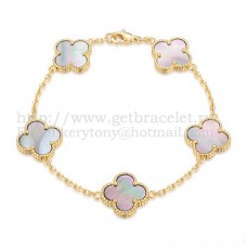 Van Cleef Arpels Bracelet Alhambra 5 Motifs Or Jaune Avec Nacre Grise