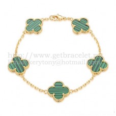 Van Cleef Arpels Bracelet Alhambra 5 Motifs Or Jaune Avec Nacre Malachite