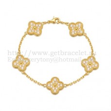 Van Cleef Arpels Bracelet Alhambra 5 Motifs Or Jaune Avec Diamants Ronds