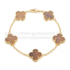 Van Cleef Arpels Bracelet Alhambra 5 Motifs Or Jaune Avec Oeil De Tigre Nacre