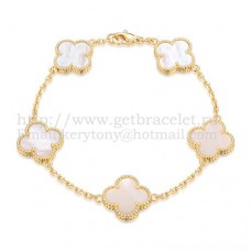 Van Cleef Arpels Bracelet Alhambra 5 Motifs Or Jaune Avec Nacre Blanche