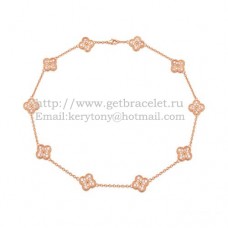 Van Cleef Arpels Collier Sautoir Alhambra En Or Rose 10 Motifs Avec Pavé De Diamants