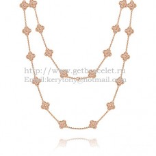 Van Cleef Arpels Collier Sautoir Alhambra En Or Rose 20 Motifs Avec Pavé De Diamants