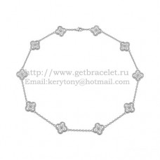 Van Cleef Arpels Collier Sautoir Alhambra En Or Blanc 10 Motifs Avec Pavé De Diamants