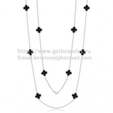 Van Cleef Arpels Collier Alhambra Or Blanc 10 Motifs Avec Agate Noire Nacre