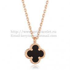 Van Cleef Arpels Pendentif Sweet Alhambra Or Rose Avec Agate Noire Nacre 9mm