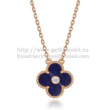 Van Cleef Arpels Pendentif Alhambra Or Rose Avec Pierre Lapis Nacre Diamants Ronds