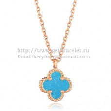 Van Cleef Arpels Pendentif Sweet Alhambra Or Rose Avec Nacre Turquoise 9mm