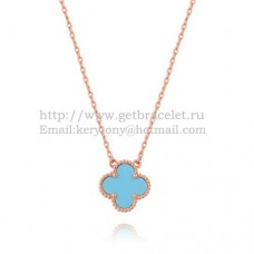 Van Cleef Arpels Pendentif Alhambra Or Rose Avec Nacre Turquoise 15mm