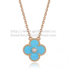 Van Cleef Arpels Pendentif Alhambra en or rose avec diamants ronds en nacre turquoise