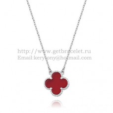 Van Cleef Arpels Pendentif Alhambra Or Blanc Avec Nacre Cornaline 15mm