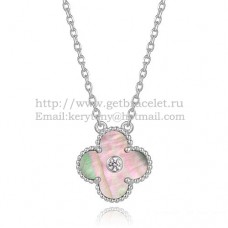 Van Cleef Arpels Pendentif Alhambra en or blanc avec diamants ronds en nacre grise