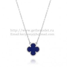 Van Cleef Arpels Pendentif Alhambra Or Blanc Avec Pierre Lapis Nacre 15mm