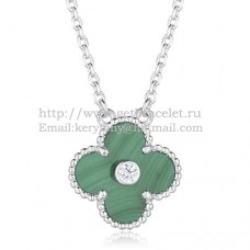 Van Cleef Arpels Pendentif Alhambra en or blanc avec diamants ronds en nacre malachite