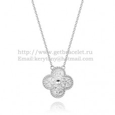 Van Cleef Arpels Pendentif Alhambra en or blanc avec diamants ronds