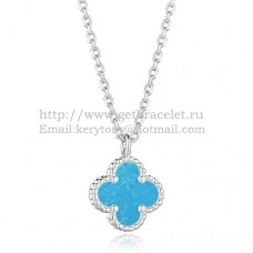 Van Cleef Arpels Pendentif Sweet Alhambra Or Blanc Avec Nacre Turquoise 9mm Van Cleef Arpels Pendentif Sweet Alhambra Or Blanc Avec Nacre Turquoise 9mm