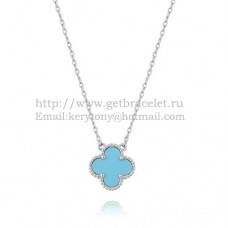 Van Cleef Arpels Pendentif Alhambra Or Blanc Avec Nacre Turquoise 15mm Van Cleef Arpels Pendentif Alhambra Or Blanc Avec Nacre Turquoise 15mm