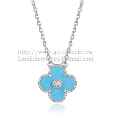 Van Cleef Arpels Pendentif Alhambra en or blanc avec diamants ronds en nacre turquoise