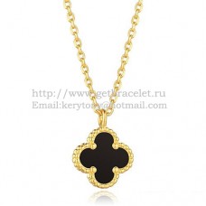 Van Cleef Arpels Pendentif Sweet Alhambra Or Jaune Avec Agate Noire Nacre 9mm