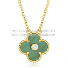 Van Cleef Arpels Pendentif Alhambra Or Jaune Avec Nacre Malachite Diamants Ronds