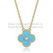 Van Cleef Arpels Pendentif Alhambra en or jaune avec diamants ronds en nacre turquoise