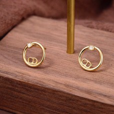 Simple Christian Dior CD Logo Motif Monocristal Plaqué Or Jaune Cercle Boucles D'oreilles Bijoux
