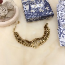 Christian Dior30 Montaigne Laiton Antique CD Logo Cercle Pendentif Faux Multi-chaîne Bracelet